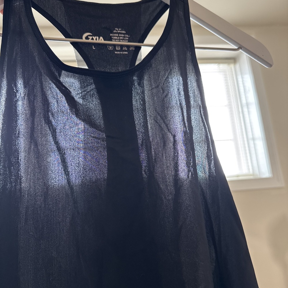 Zyia Active Racerback Tank Top Large Black Mesh Lightweight‎ Nylon Spandex